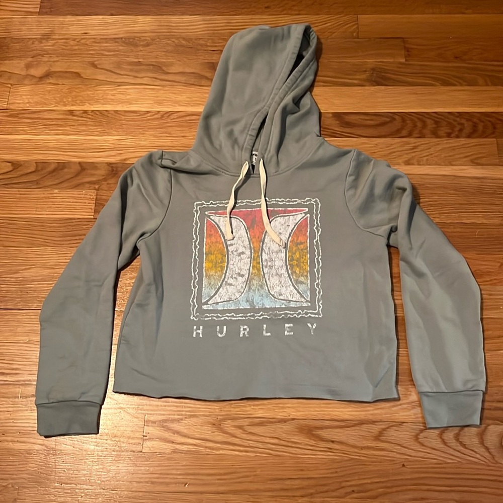 Hurley‎ Cloudy Two Graphic Cropped Light Green Hoodie Women’s size small